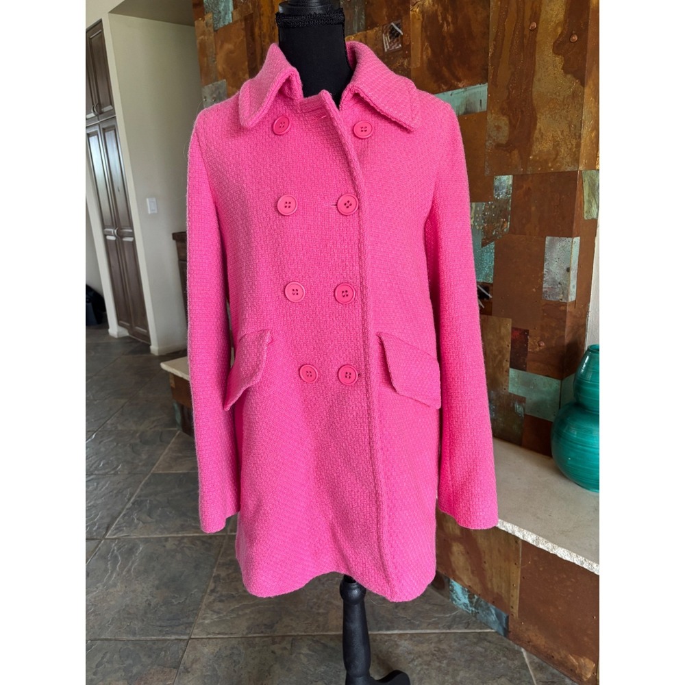 Marvin Richards Womens Hot Pink Wool Blend Pea Coat Double Breasted Medium